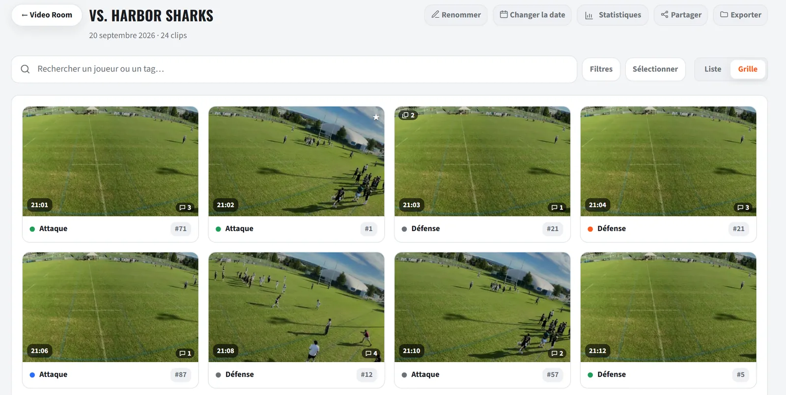 La Video Room: los clips de una sesión, con sus etiquetas y sus jugadores